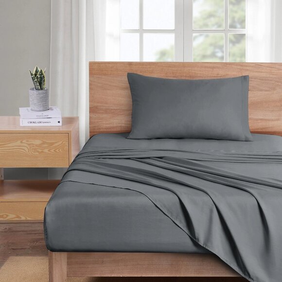 Mainstays Basic Value Microfiber Bed Sheet Set, Grey , Twin, 3 Piece - Picture 1 of 6